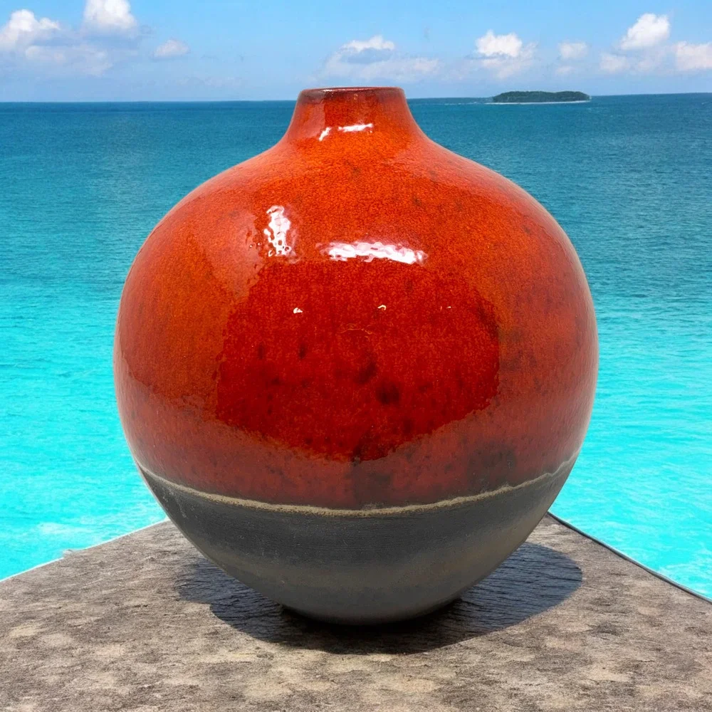 Vintage Crate & Barrel Dipped Glazed Red Stoneware Reactive Bud Vase 5